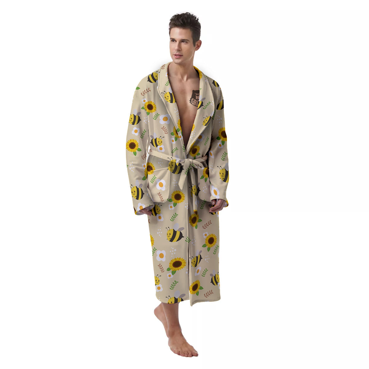 Bee Cute Cartoon Print Pattern Men's Robe-grizzshop