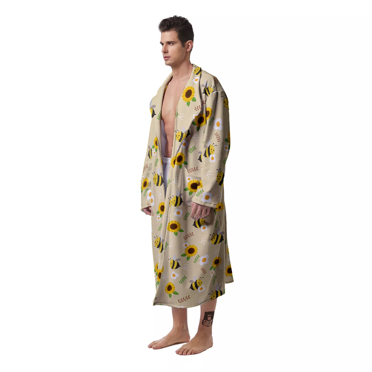 Bee Cute Cartoon Print Pattern Men's Robe-grizzshop