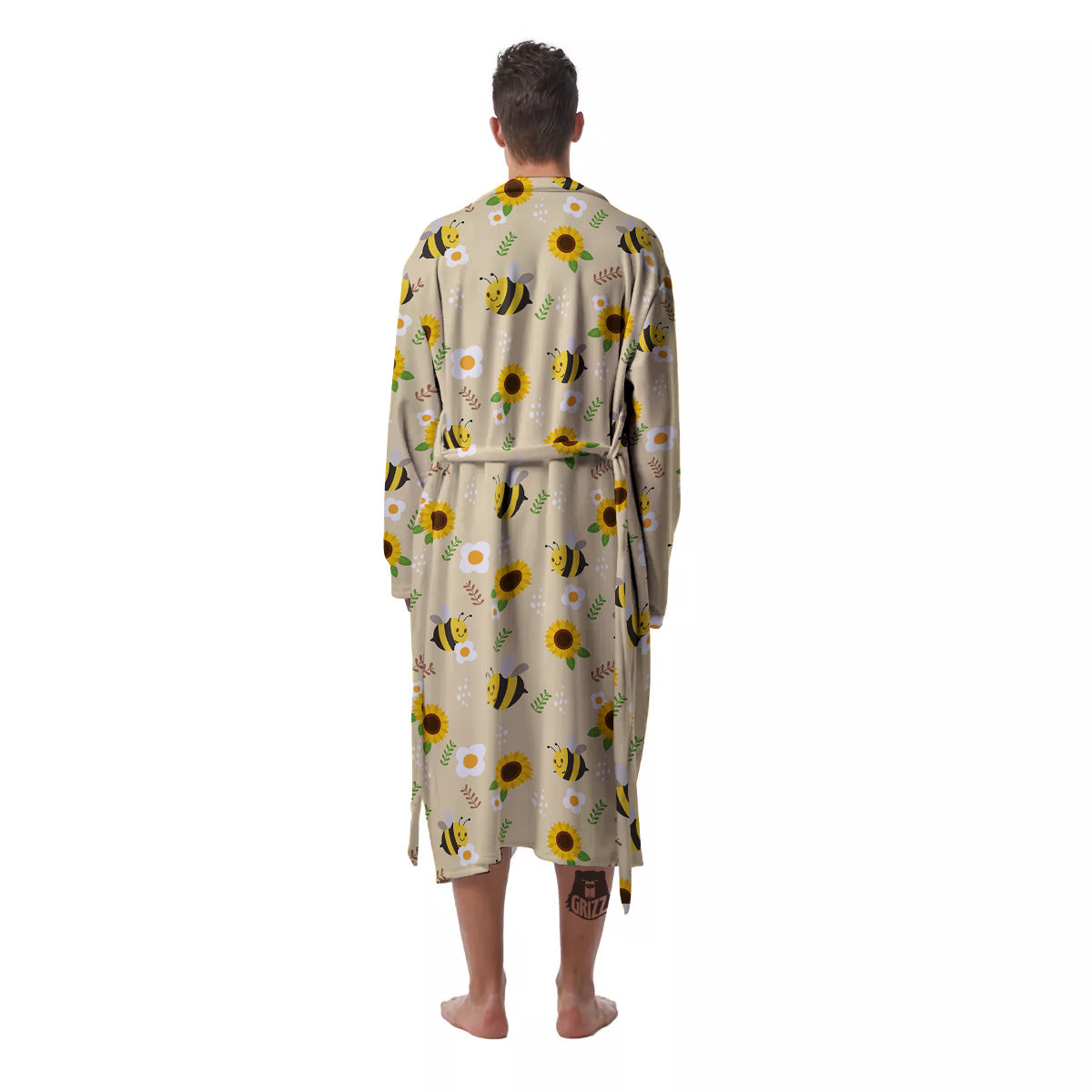 Bee Cute Cartoon Print Pattern Men's Robe-grizzshop