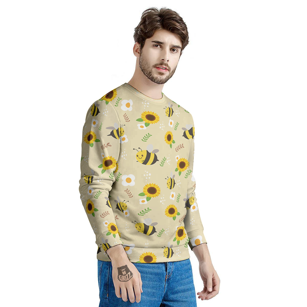 Bee Cute Cartoon Print Pattern Men's Sweatshirt-grizzshop