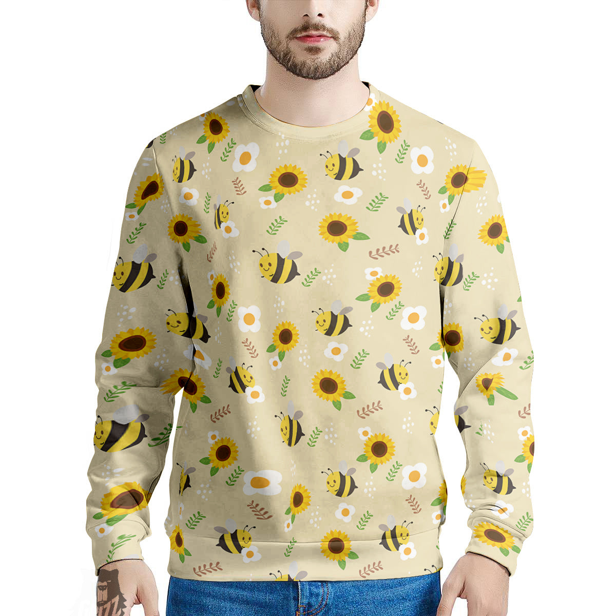 Bee Cute Cartoon Print Pattern Men's Sweatshirt-grizzshop