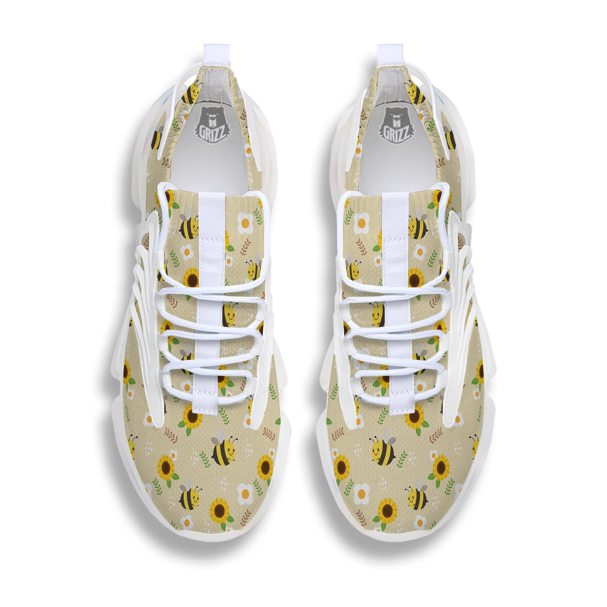 Bee Cute Cartoon Print Pattern White Gym Shoes-grizzshop