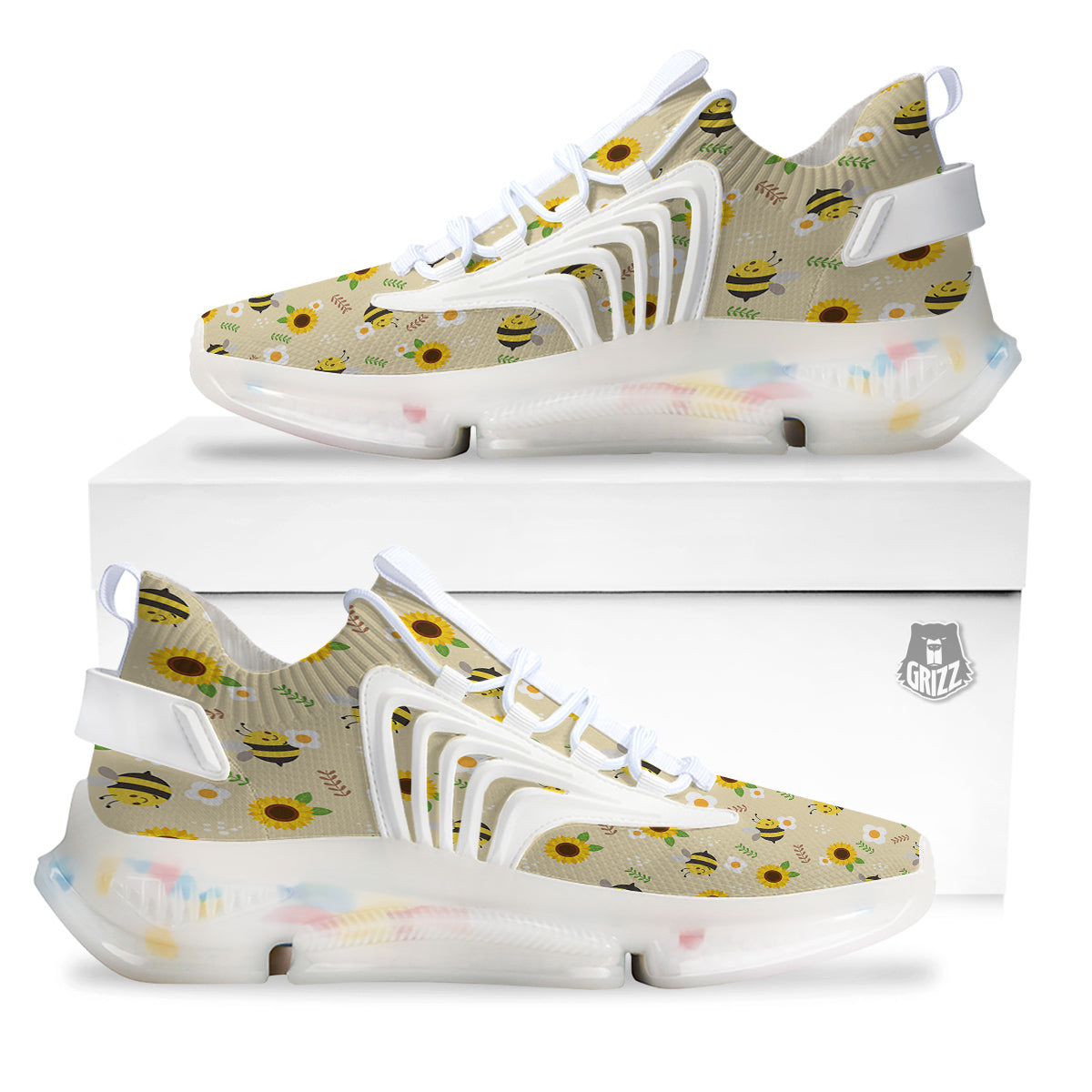 Bee Cute Cartoon Print Pattern White Gym Shoes-grizzshop