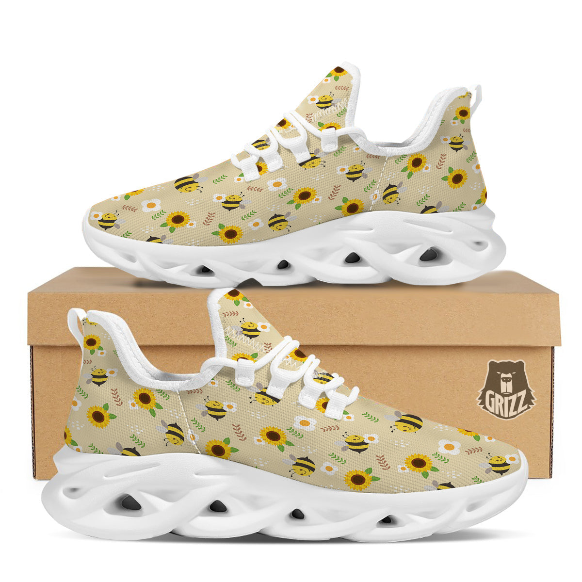 Bee Cute Cartoon Print Pattern White Running Shoes-grizzshop