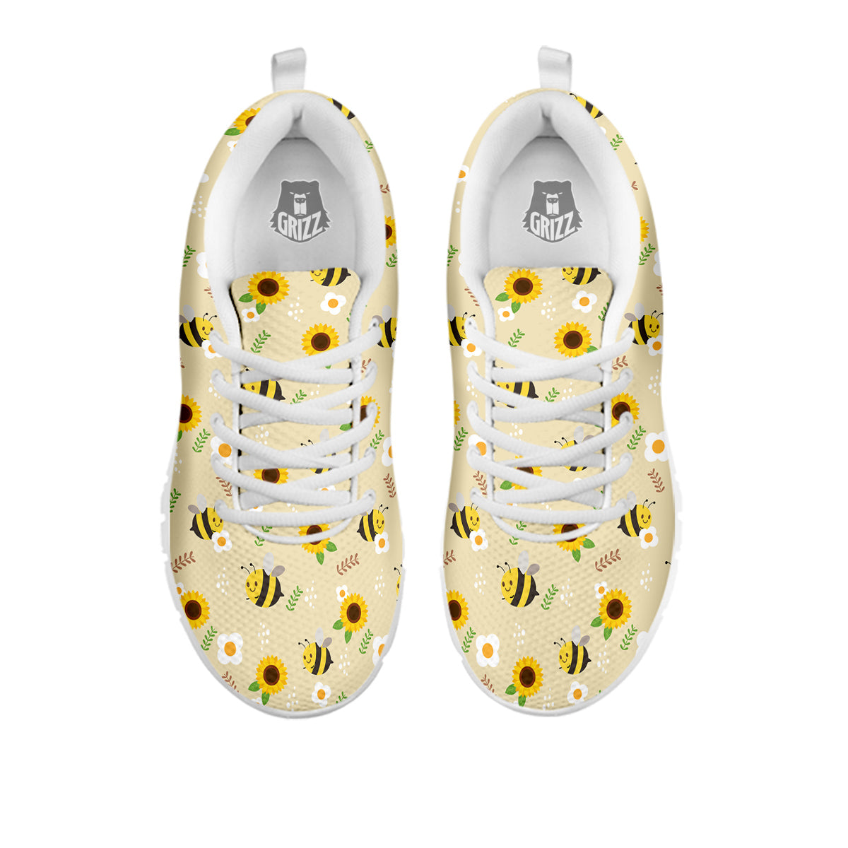 Bee Cute Cartoon Print Pattern White Sneaker-grizzshop