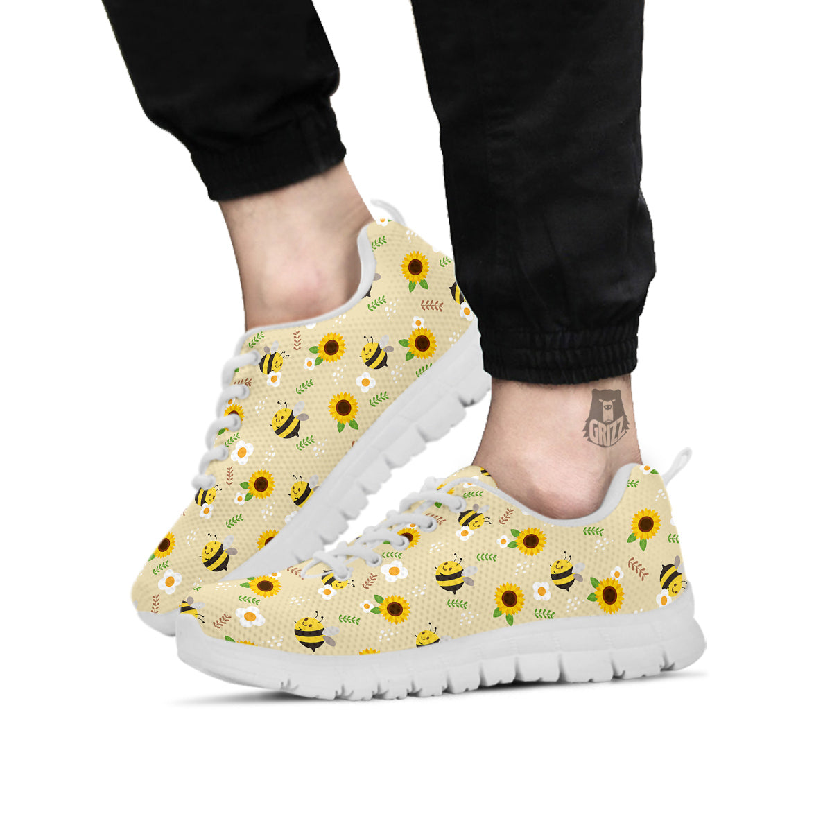 Bee Cute Cartoon Print Pattern White Sneaker-grizzshop