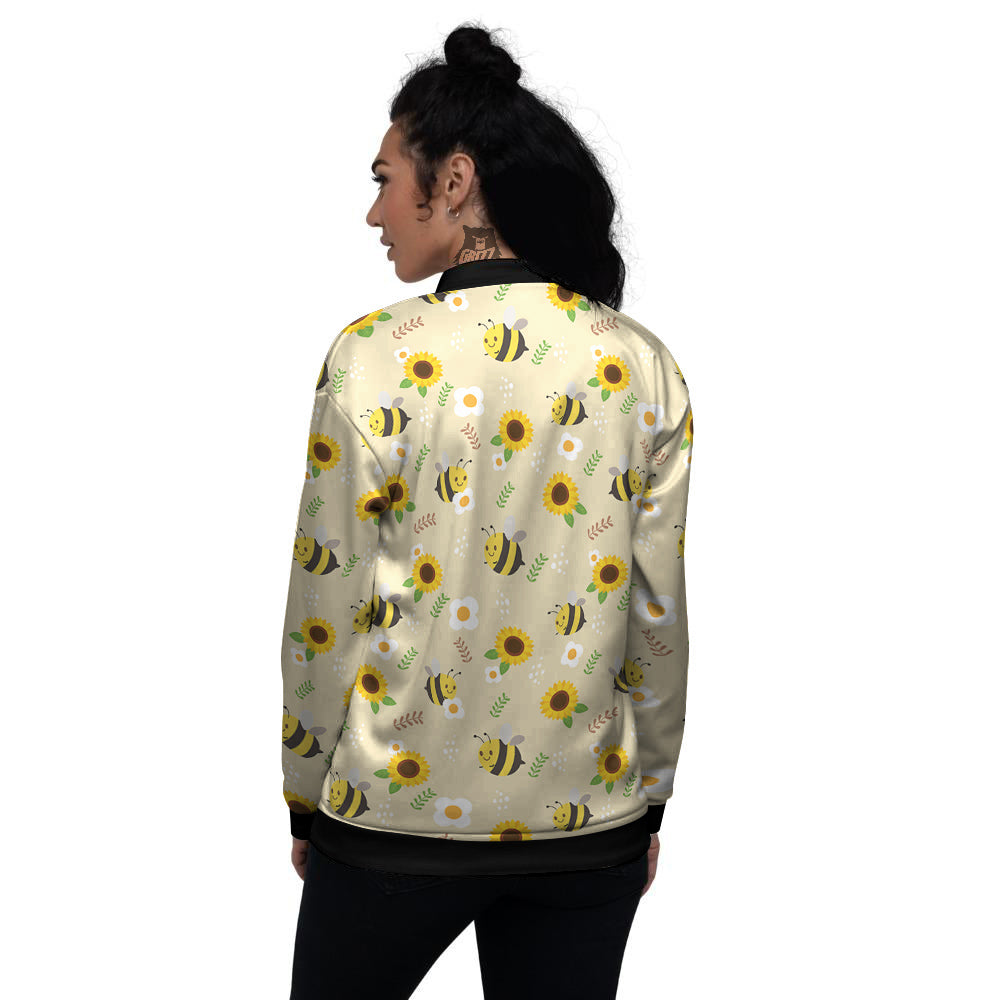 Bee Cute Cartoon Print Pattern Women's Bomber Jacket-grizzshop