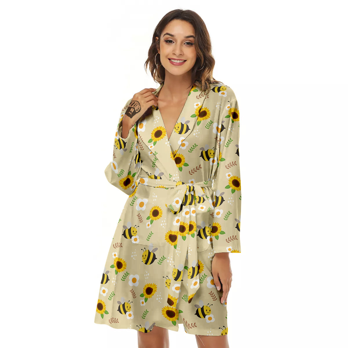 Bee Cute Cartoon Print Pattern Women's Robe-grizzshop