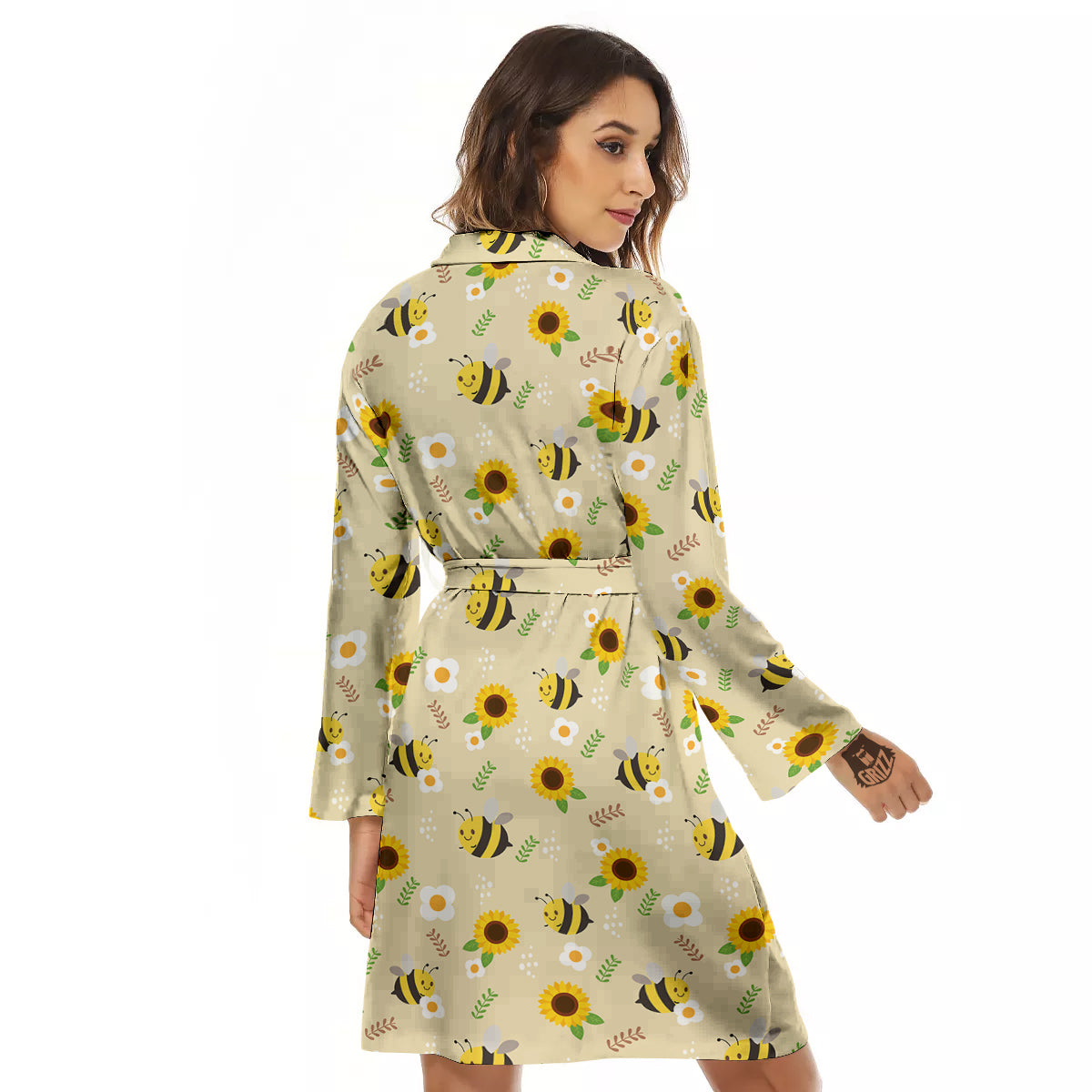 Bee Cute Cartoon Print Pattern Women's Robe-grizzshop