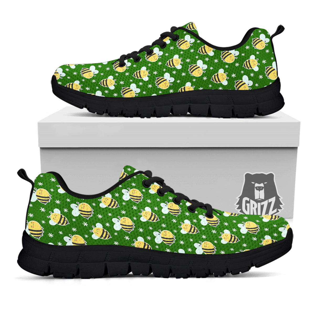 Bee Cute Honey Print Pattern Black Sneaker-grizzshop