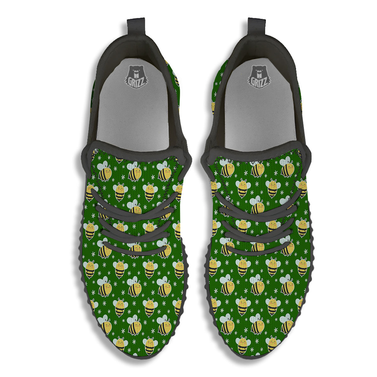 Bee Cute Honey Print Pattern Black Walking Shoes-grizzshop