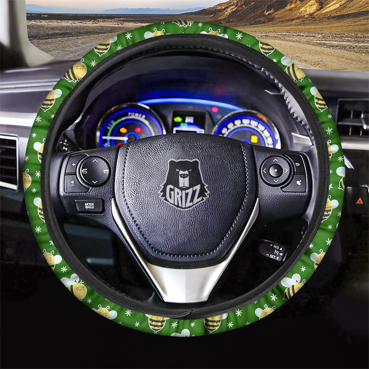 Bee Cute Honey Print Pattern Car Steering Wheel Cover-grizzshop