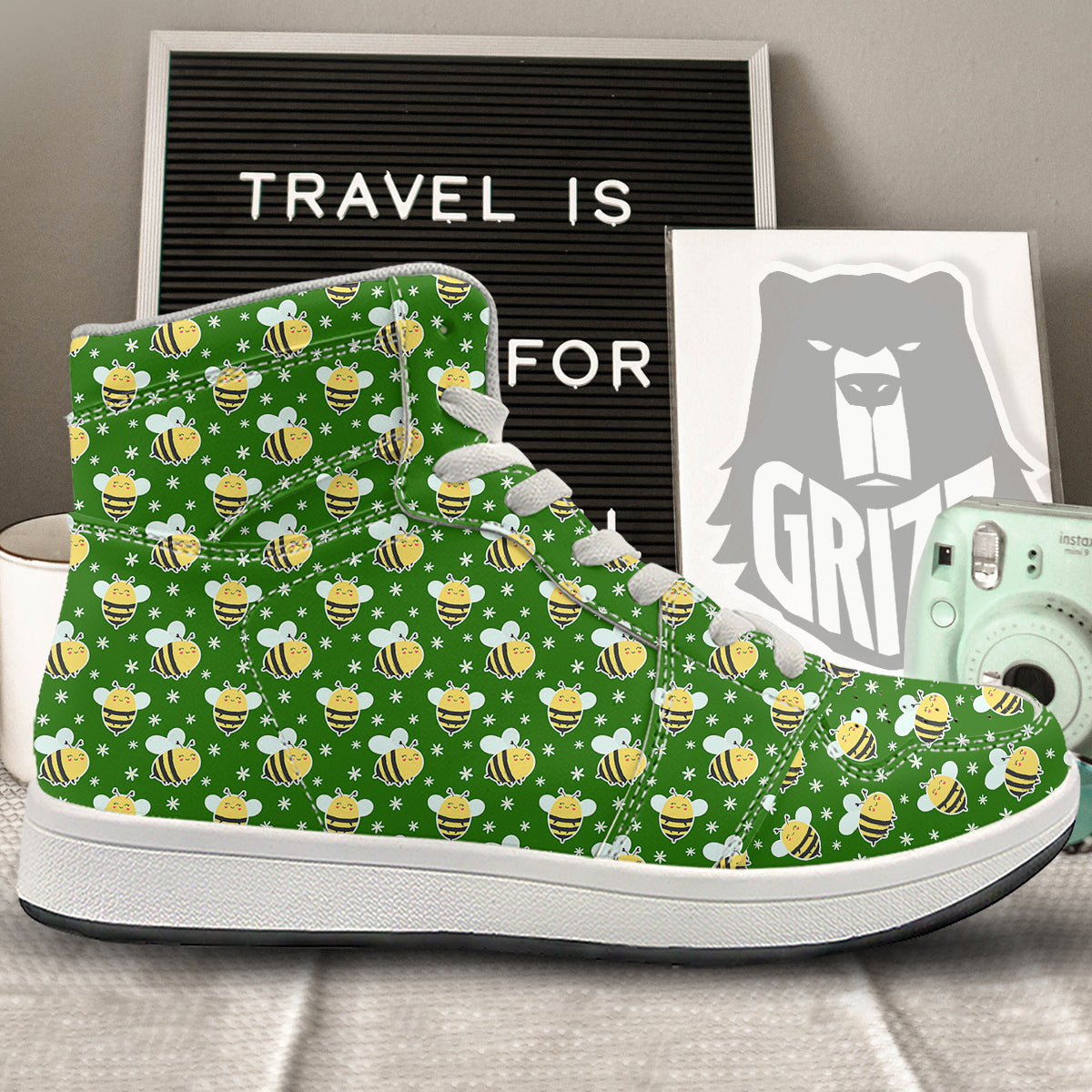 Bee Cute Honey Print Pattern High Top Sneakers-grizzshop