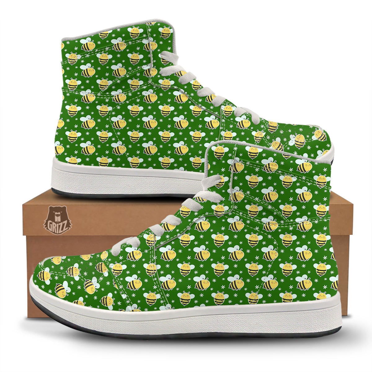 Bee Cute Honey Print Pattern High Top Sneakers-grizzshop