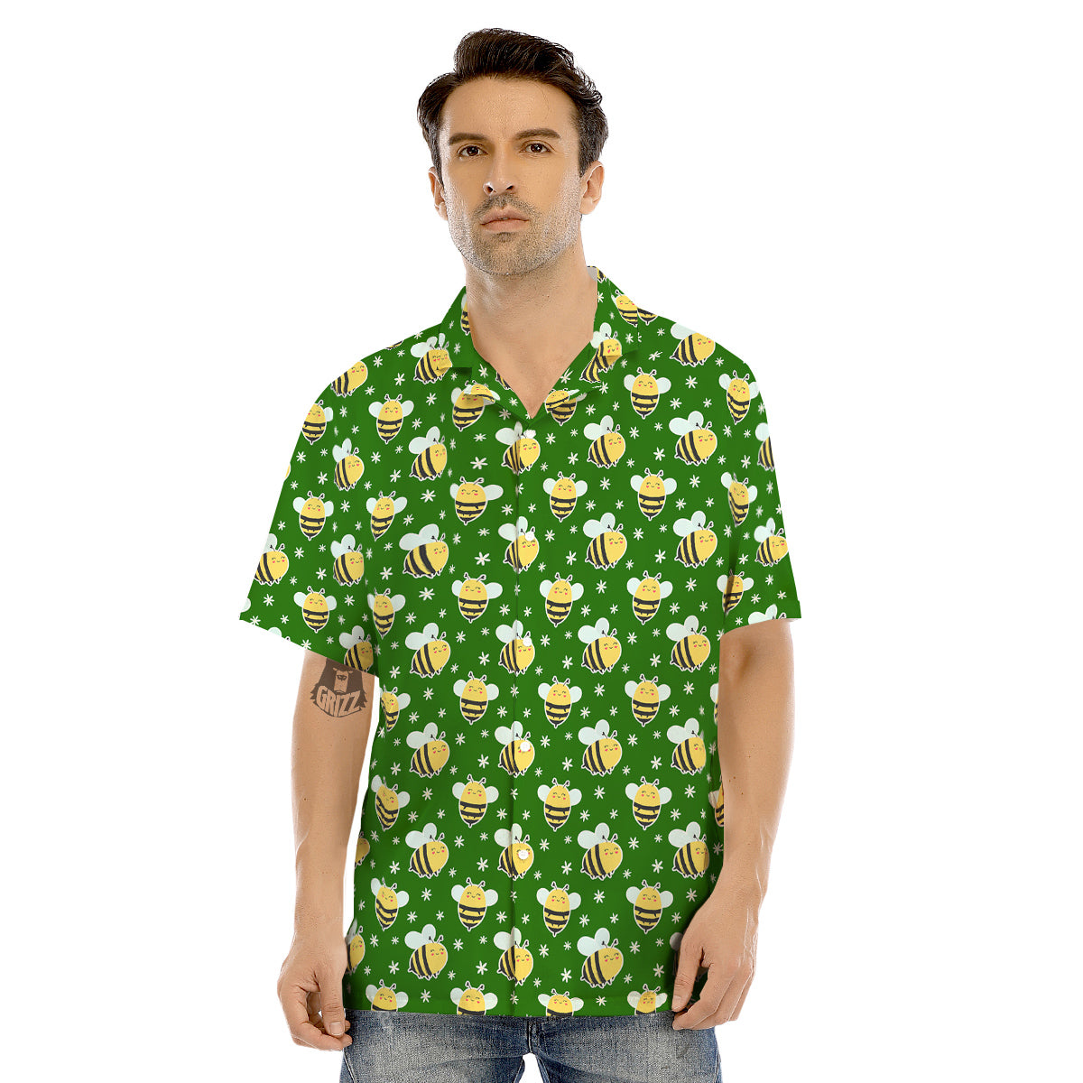 Bee Cute Honey Print Pattern Men's Hawaiian Shirt-grizzshop