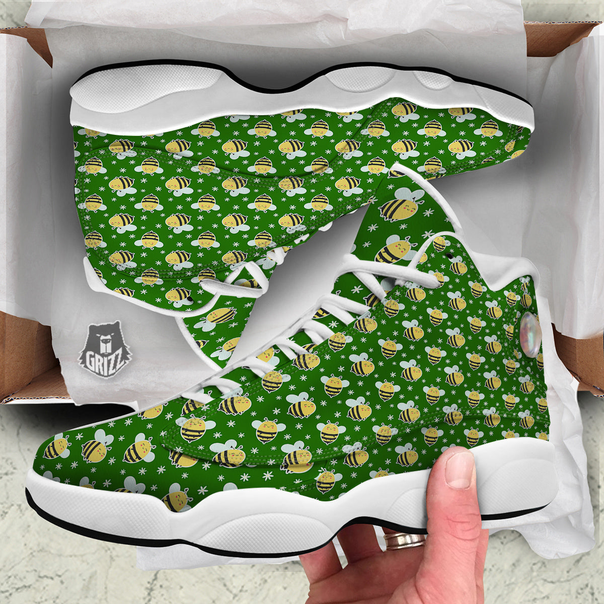 Bee Cute Honey Print Pattern White Basketball Shoes-grizzshop