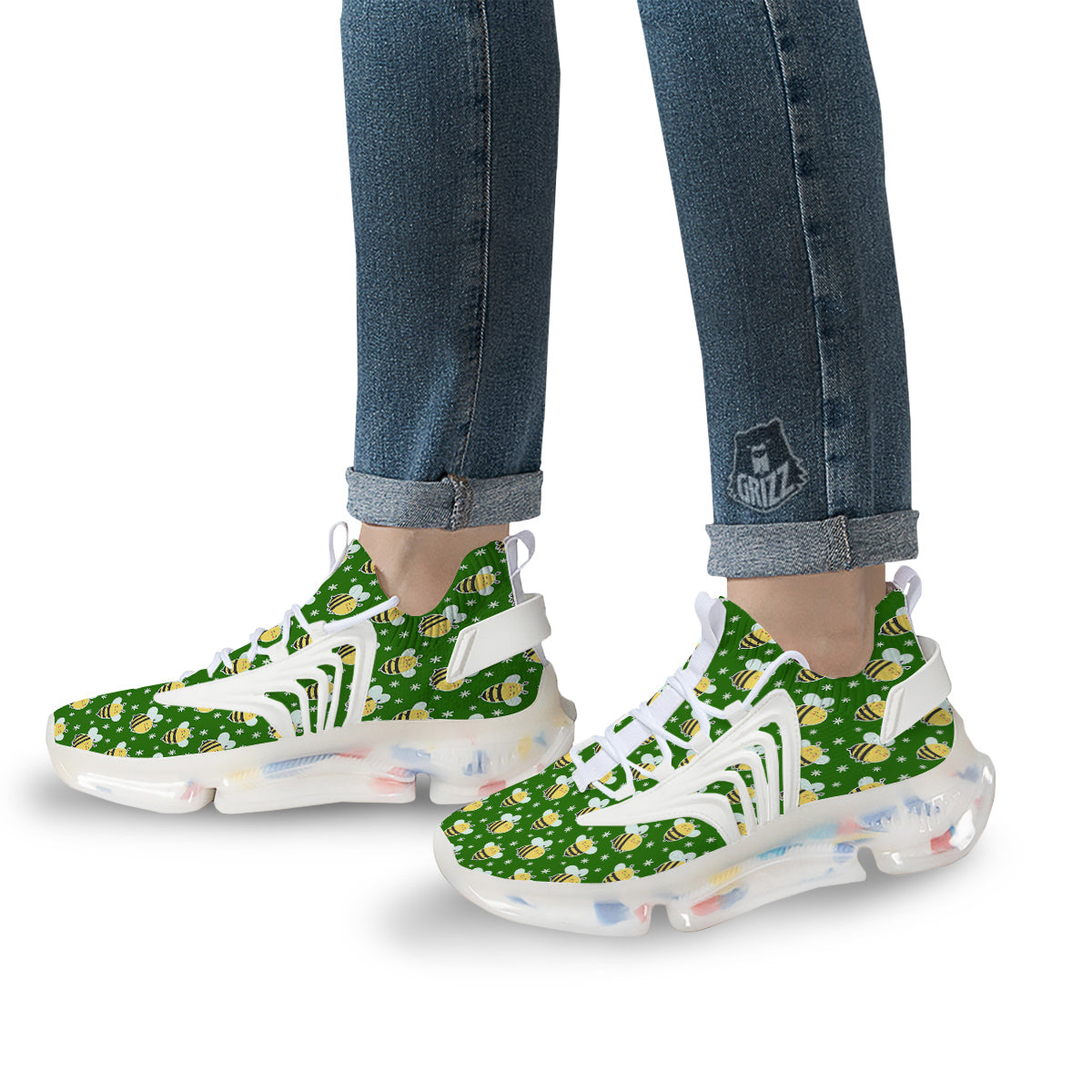 Bee Cute Honey Print Pattern White Gym Shoes-grizzshop