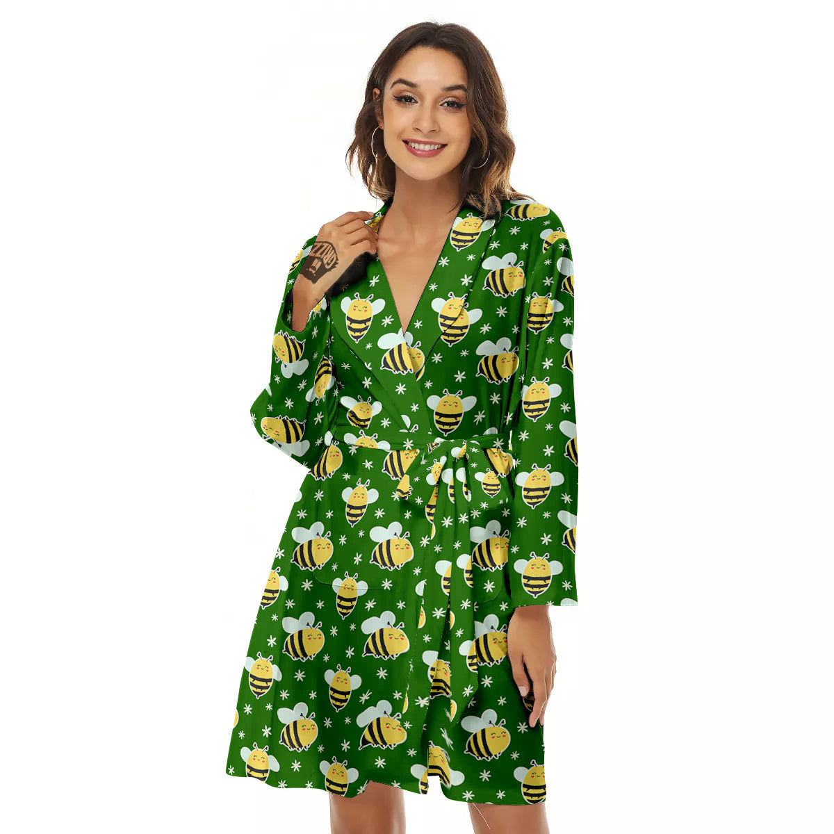 Bee Cute Honey Print Pattern Women's Robe-grizzshop