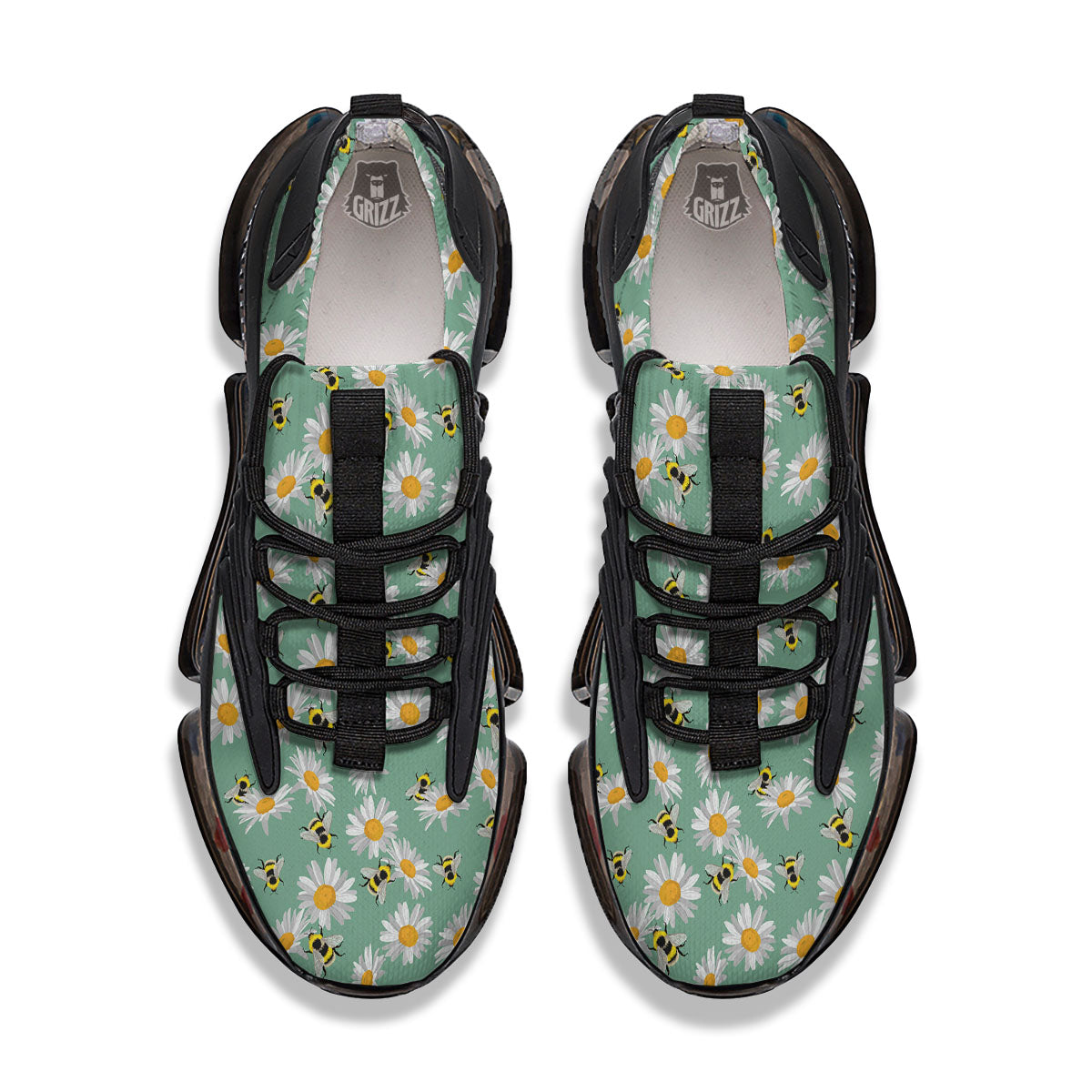 Bee Flower Print Pattern Black Gym Shoes-grizzshop