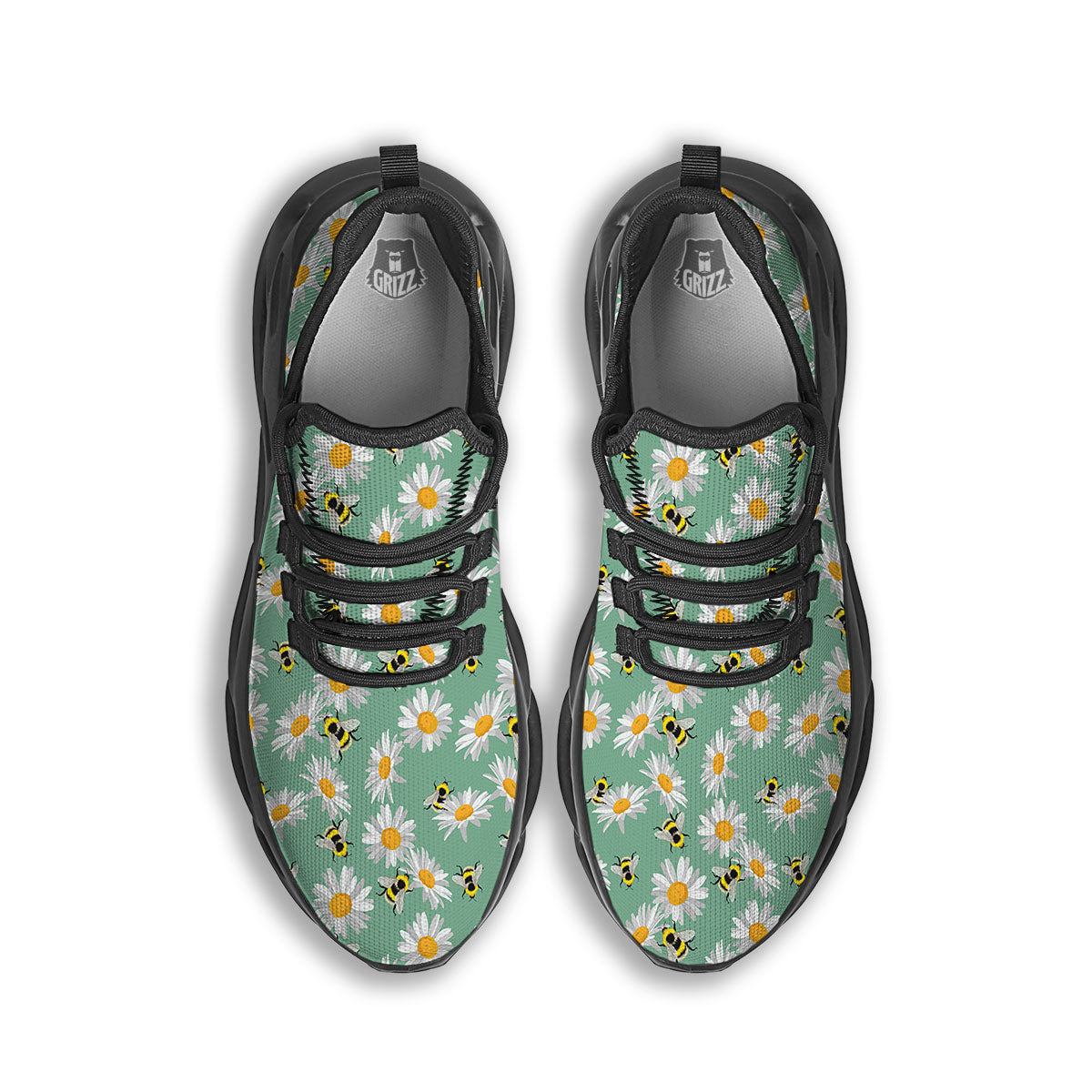Bee Flower Print Pattern Black Running Shoes-grizzshop