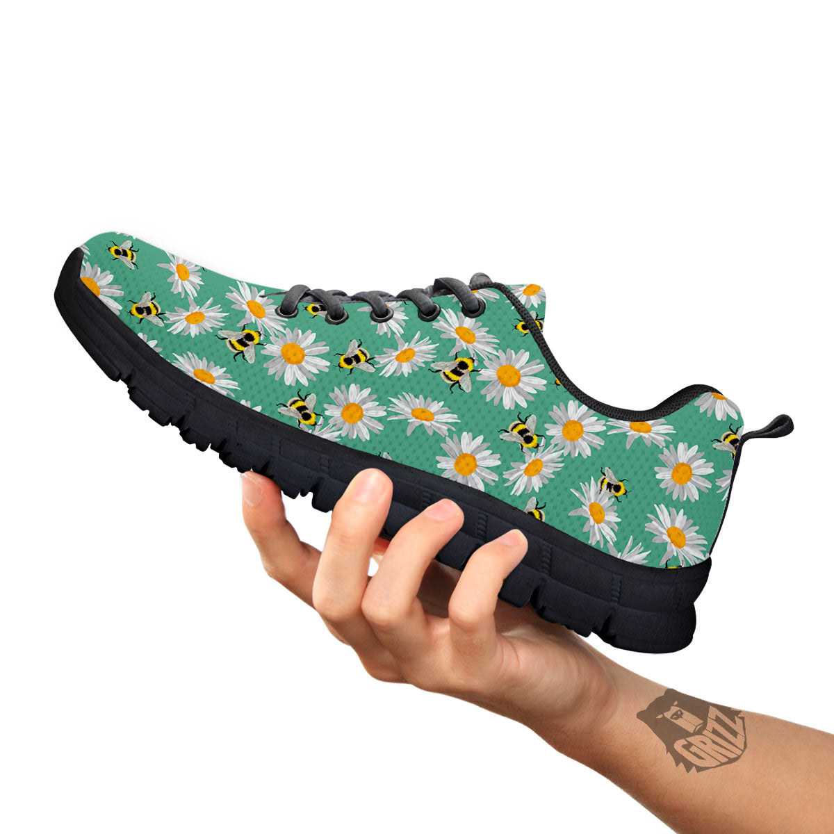 Bee Flower Print Pattern Black Sneaker-grizzshop