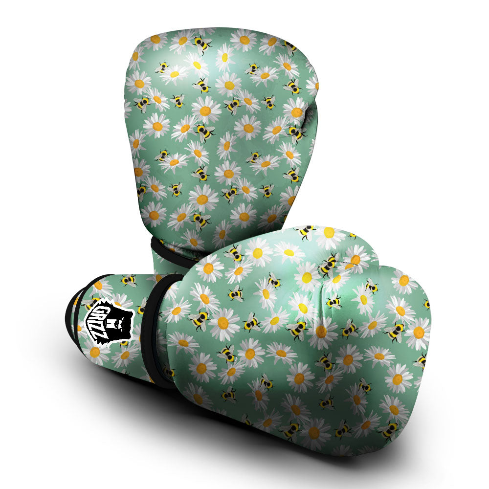 Bee Flower Print Pattern Boxing Gloves-grizzshop