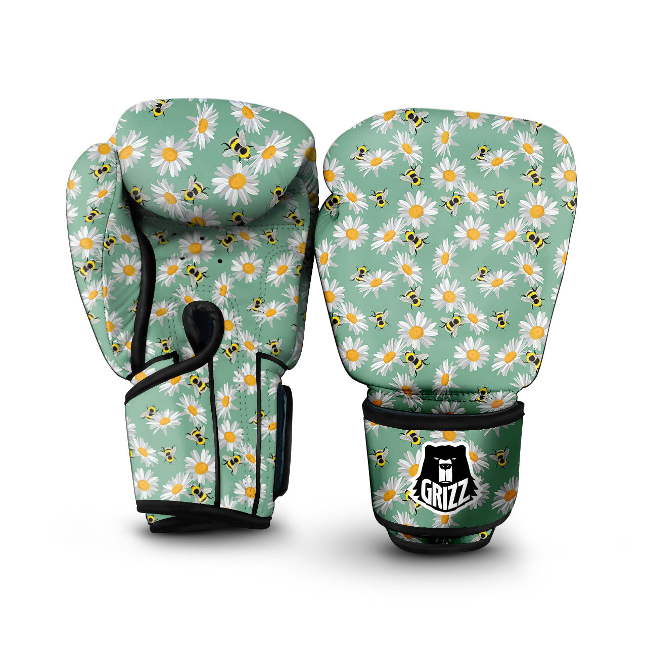 Bee Flower Print Pattern Boxing Gloves-grizzshop