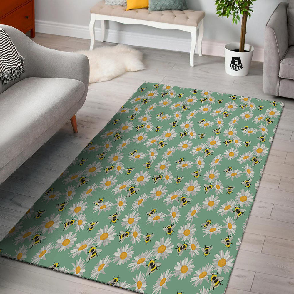 Bee Flower Print Pattern Floor Mat-grizzshop
