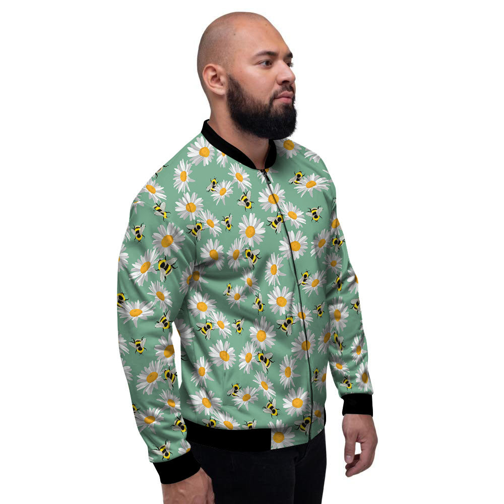 Bee Flower Print Pattern Men's Bomber Jacket-grizzshop