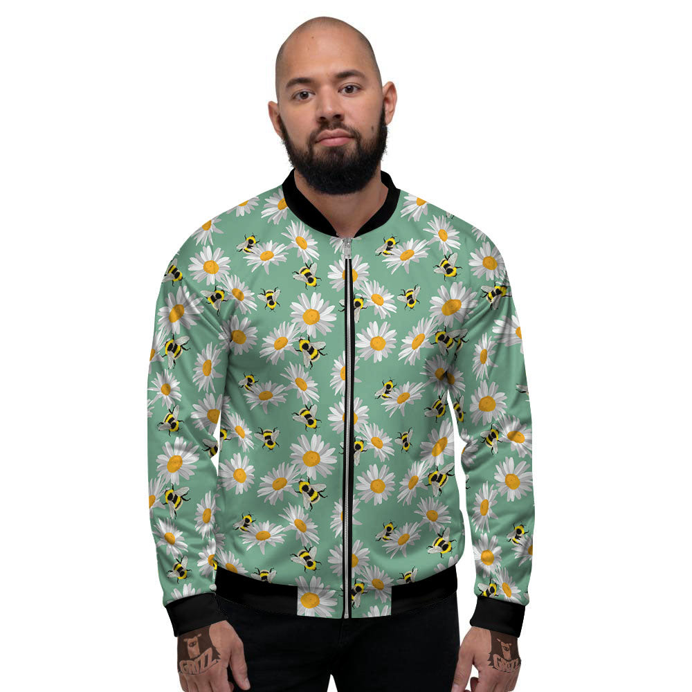 Bee Flower Print Pattern Men's Bomber Jacket-grizzshop