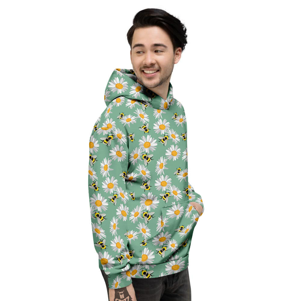 Bee Flower Print Pattern Men's Hoodie-grizzshop