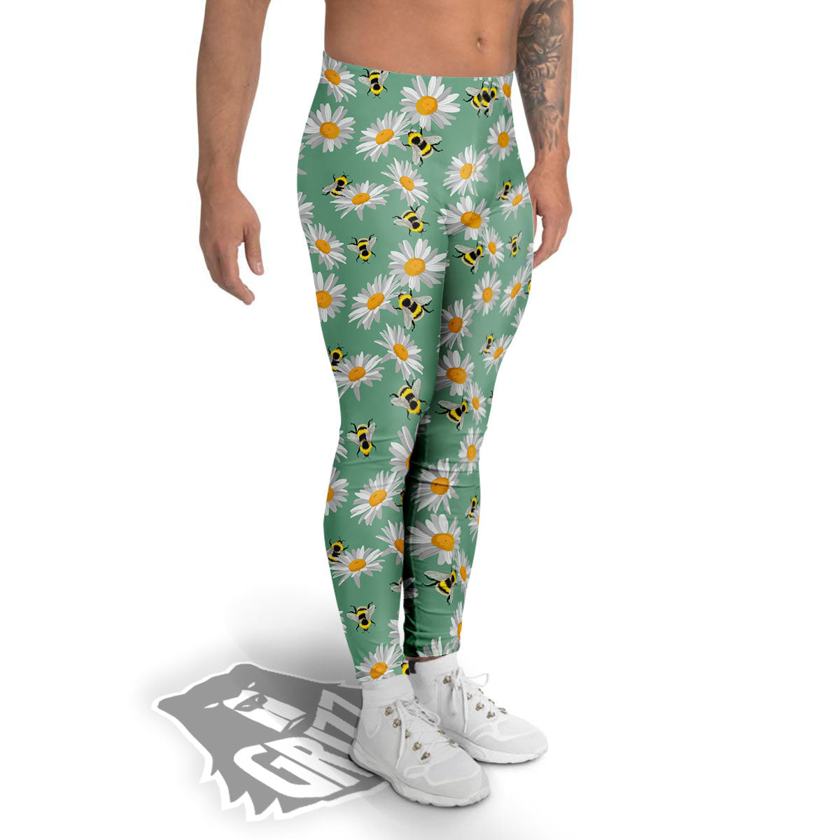 Bee Flower Print Pattern Men's Leggings-grizzshop