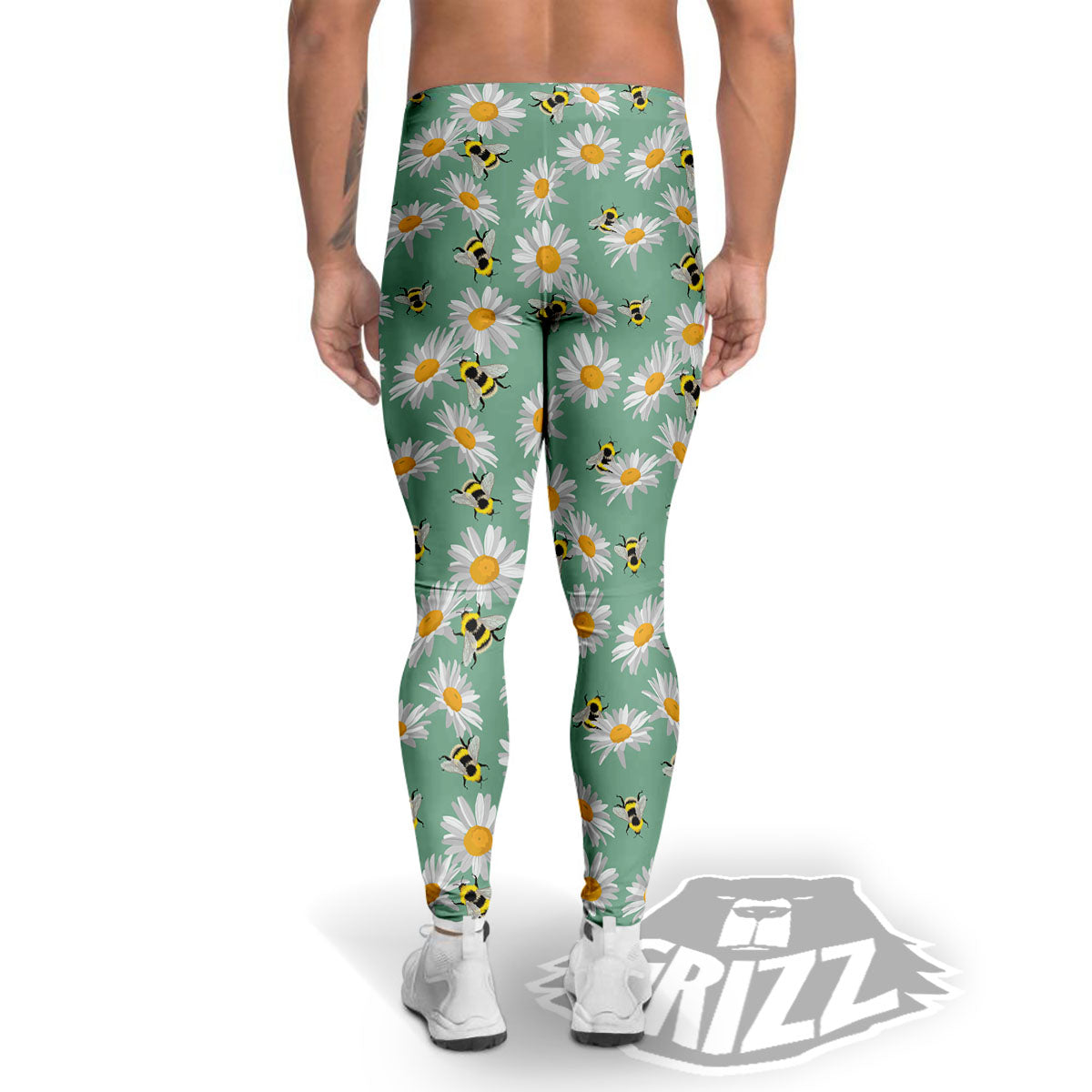 Bee Flower Print Pattern Men's Leggings-grizzshop