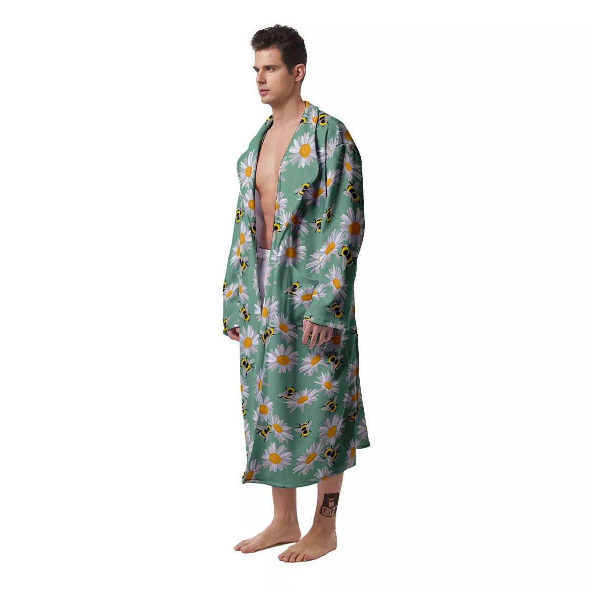 Bee Flower Print Pattern Men's Robe-grizzshop