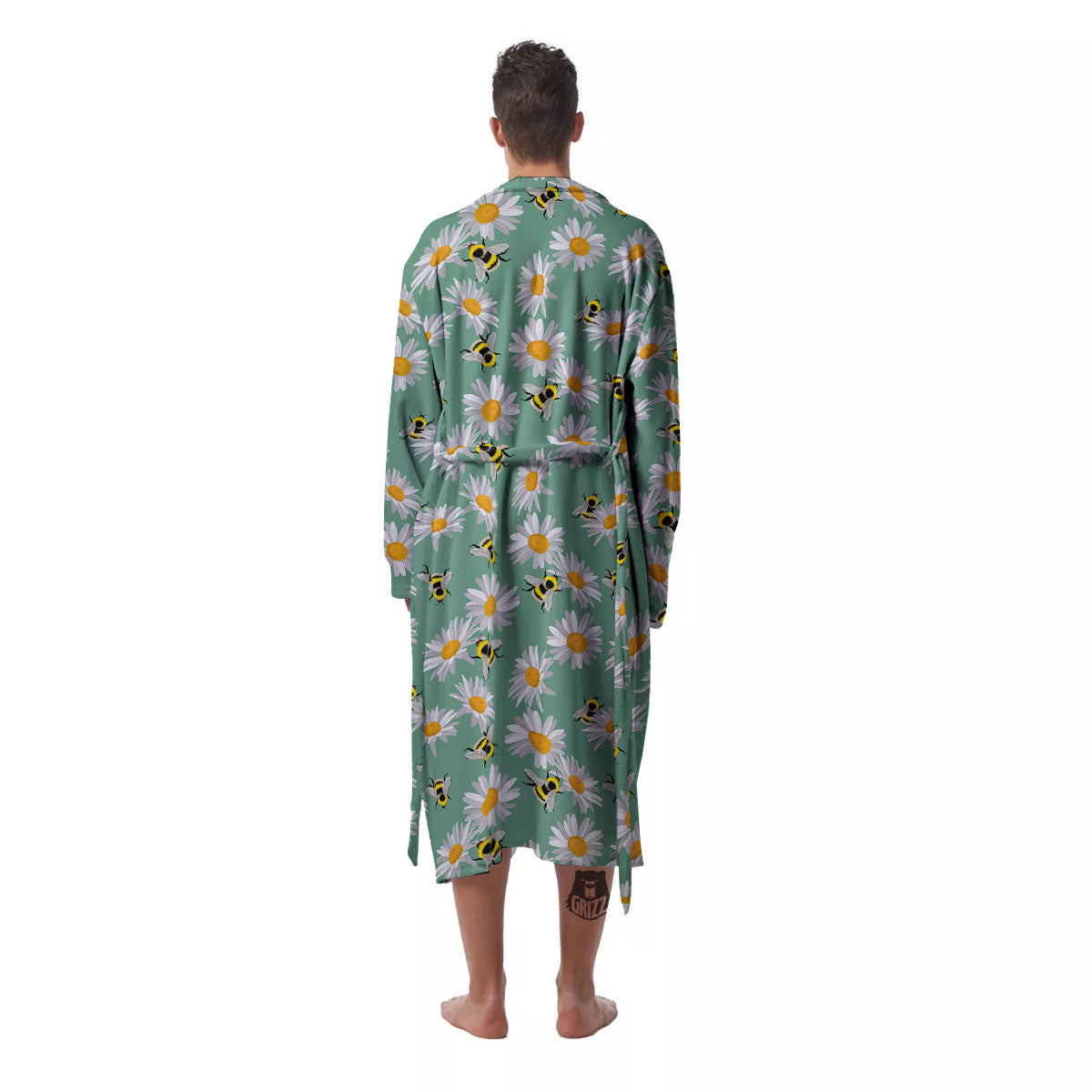 Bee Flower Print Pattern Men's Robe-grizzshop