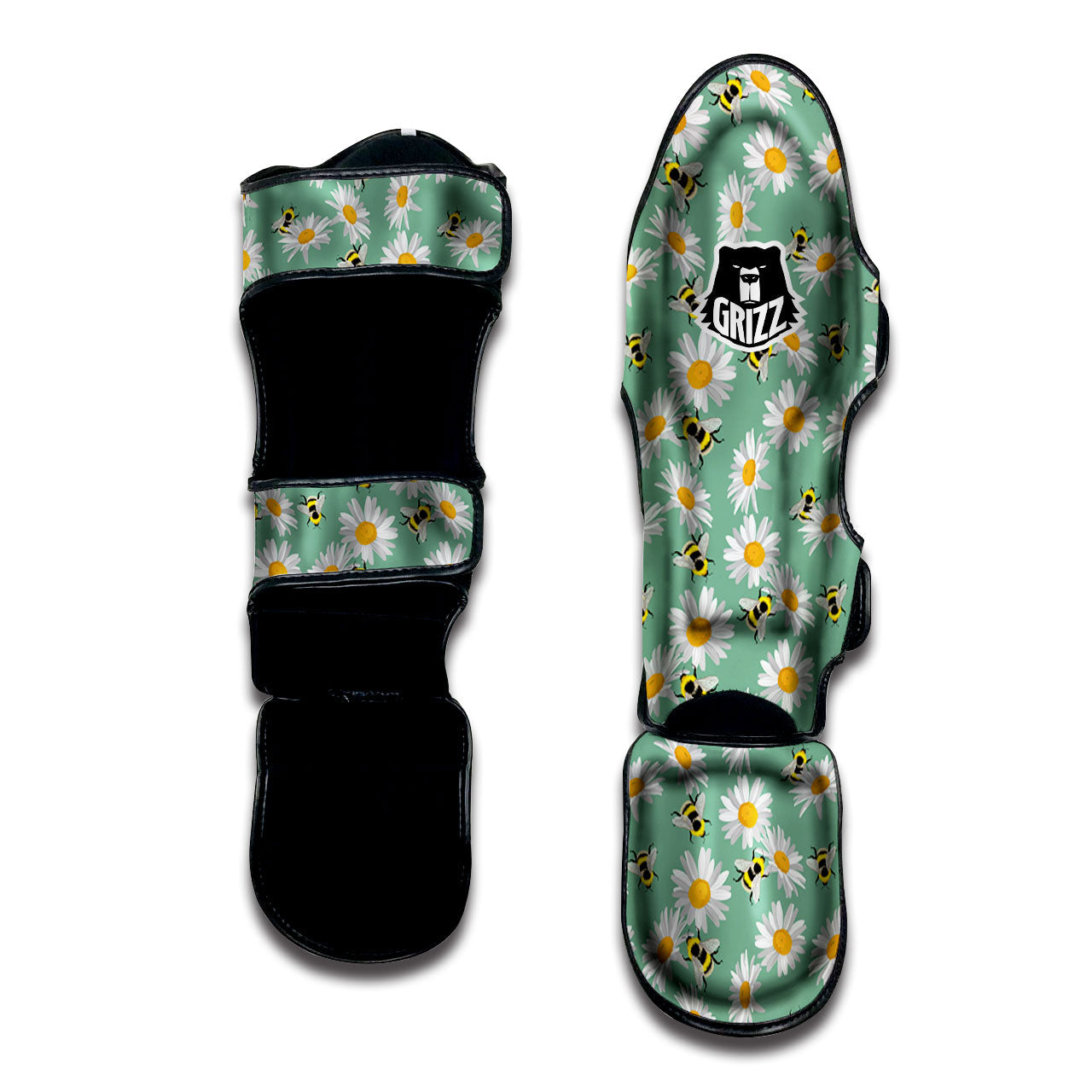 Bee Flower Print Pattern Muay Thai Shin Guards-grizzshop