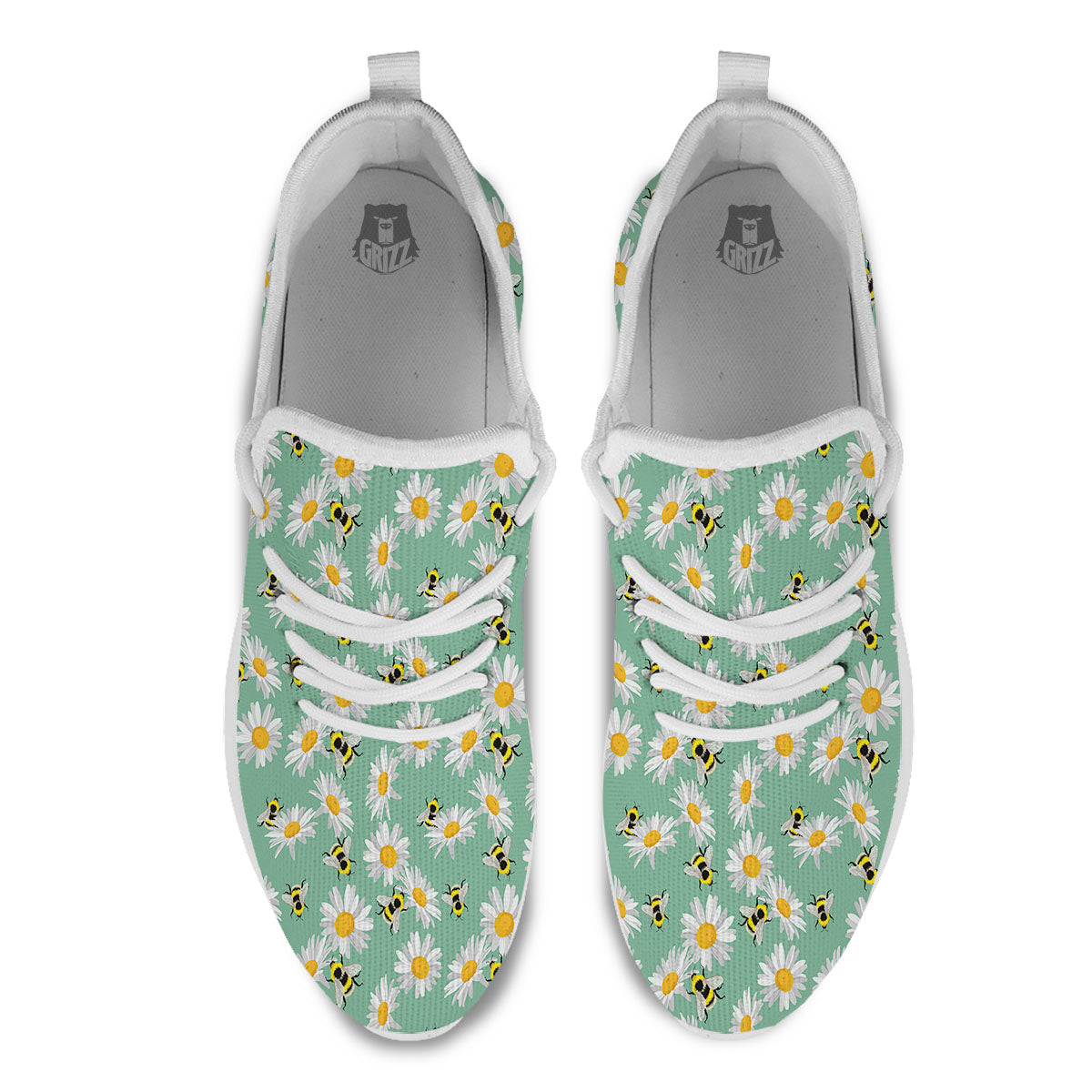 Bee Flower Print Pattern White Athletic Shoes-grizzshop