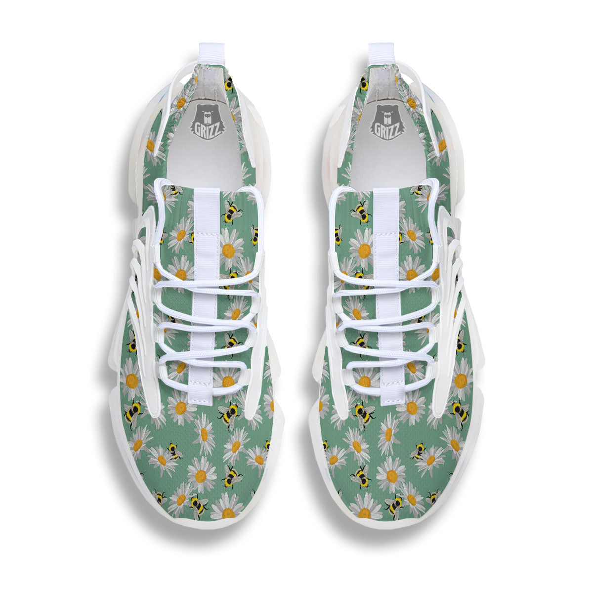 Bee Flower Print Pattern White Gym Shoes-grizzshop