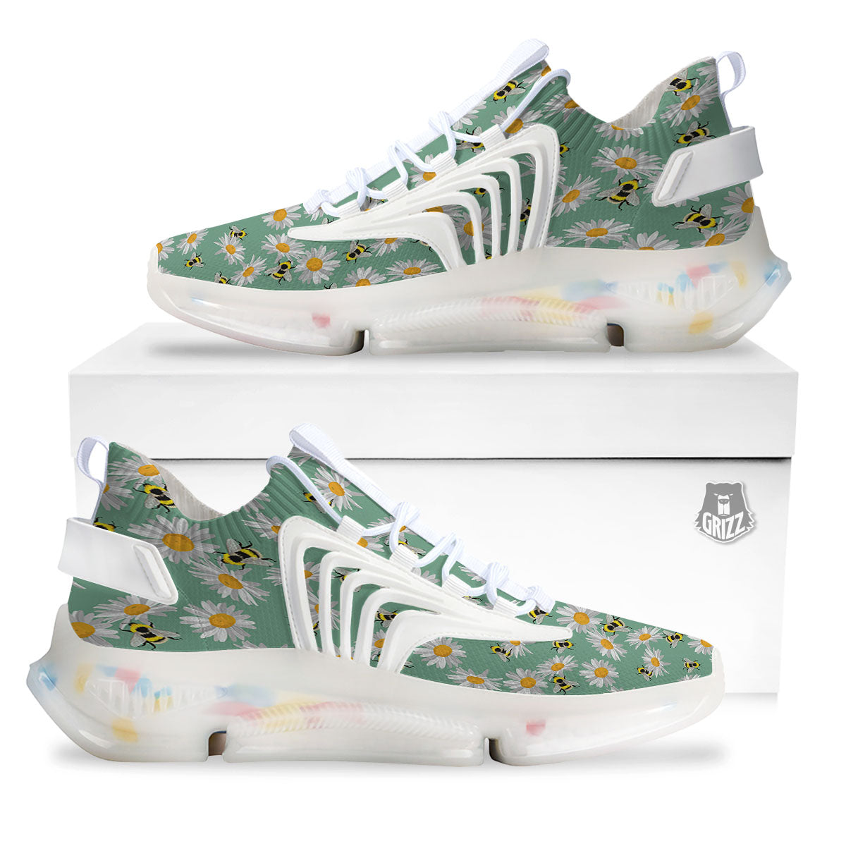 Bee Flower Print Pattern White Gym Shoes-grizzshop