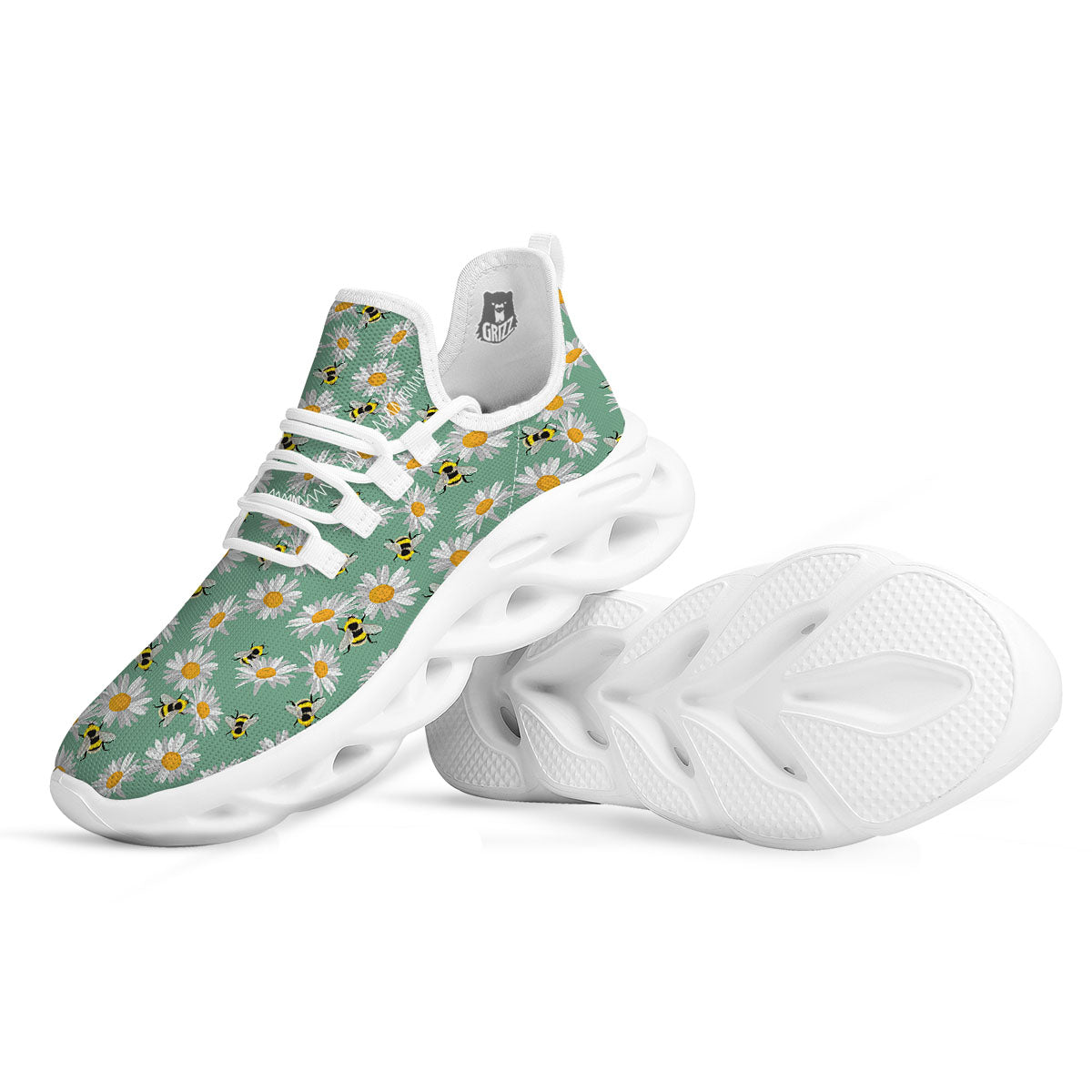 Bee Flower Print Pattern White Running Shoes-grizzshop