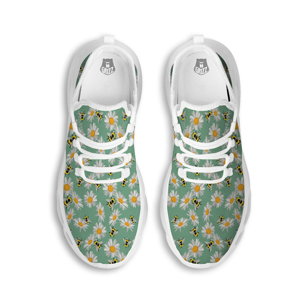 Bee Flower Print Pattern White Running Shoes-grizzshop