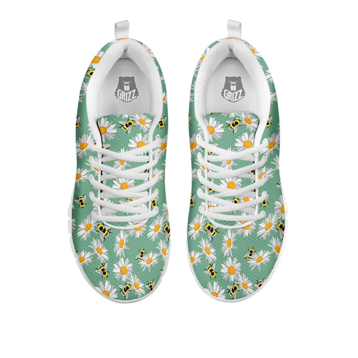 Bee Flower Print Pattern White Sneaker-grizzshop