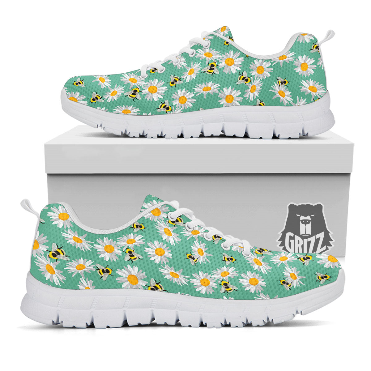 Bee Flower Print Pattern White Sneaker-grizzshop