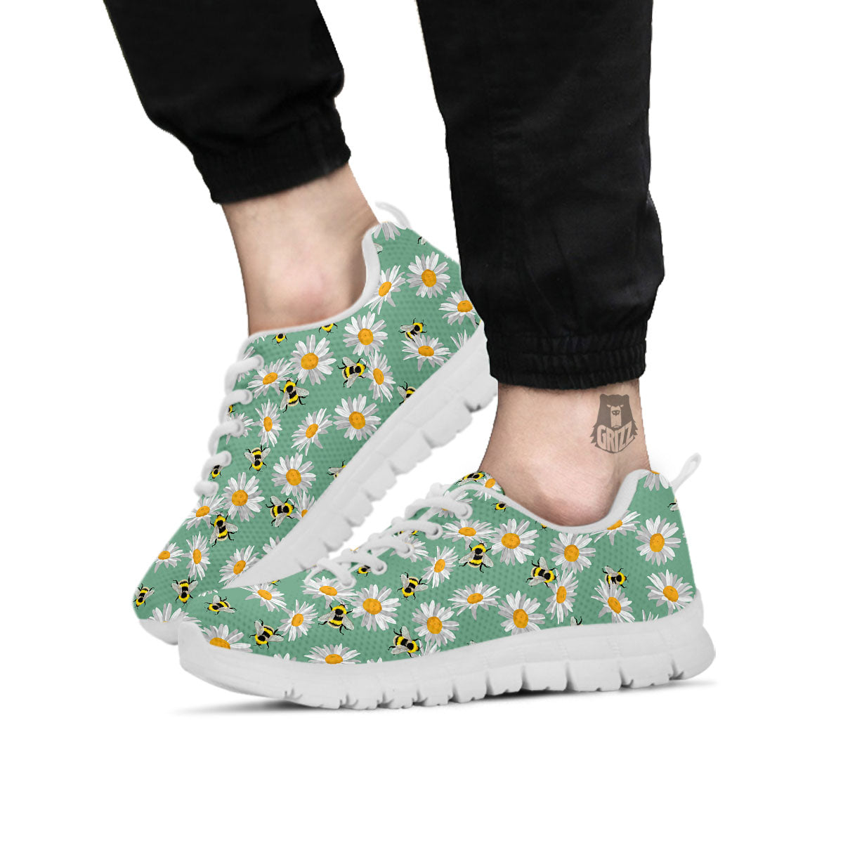 Bee Flower Print Pattern White Sneaker-grizzshop