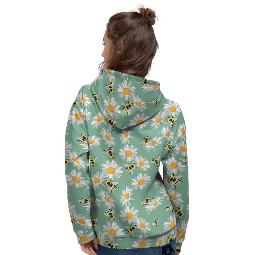 Bee Flower Print Pattern Women's Hoodie-grizzshop
