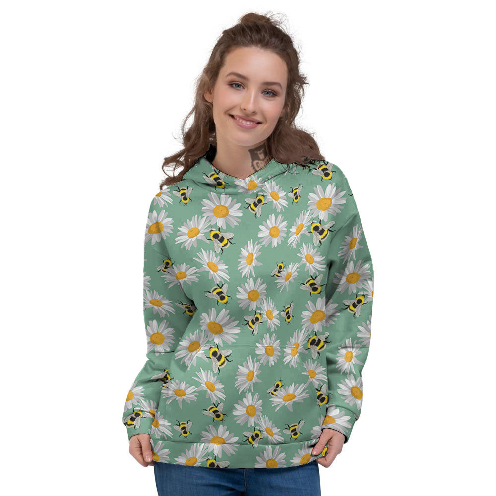 Bee Flower Print Pattern Women's Hoodie-grizzshop