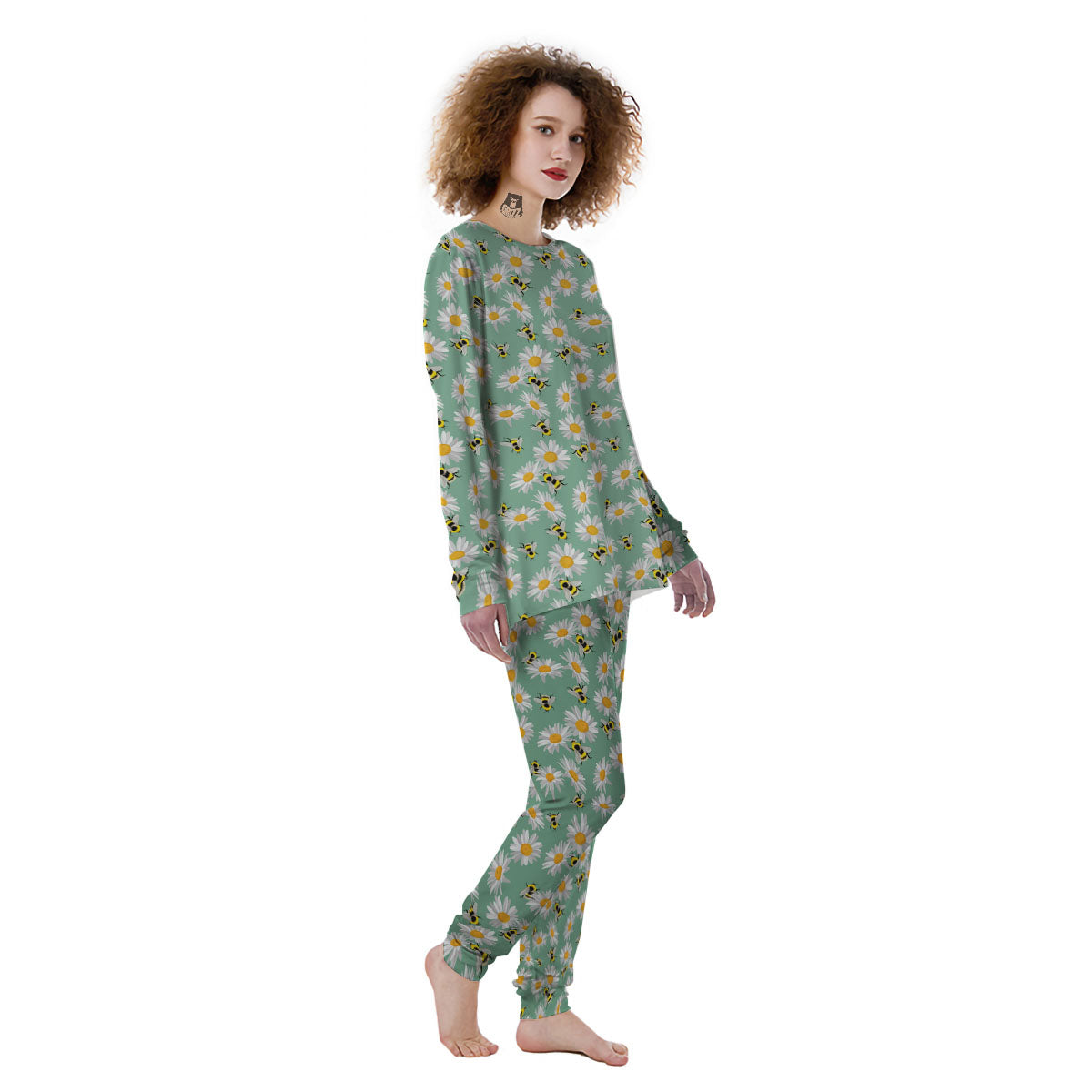 Bee Flower Print Pattern Women's Pajamas-grizzshop