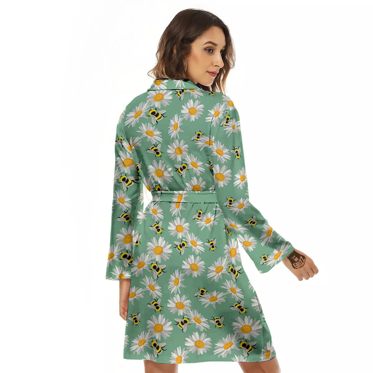 Bee Flower Print Pattern Women's Robe-grizzshop