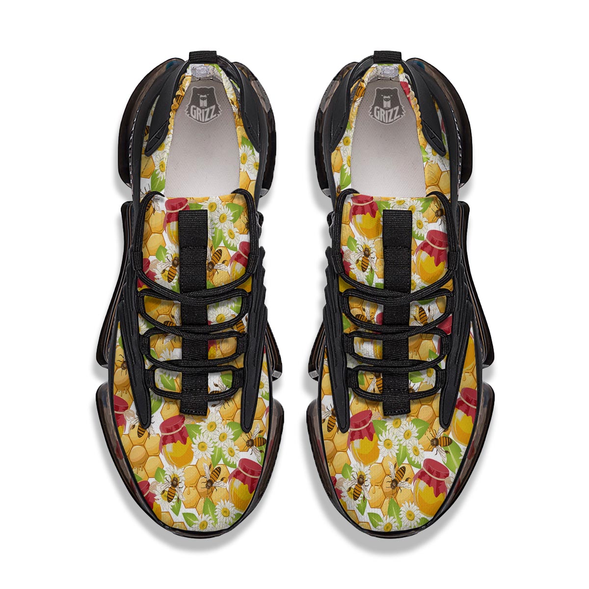 Bee Hive Sweet Honey Print Pattern Black Gym Shoes-grizzshop