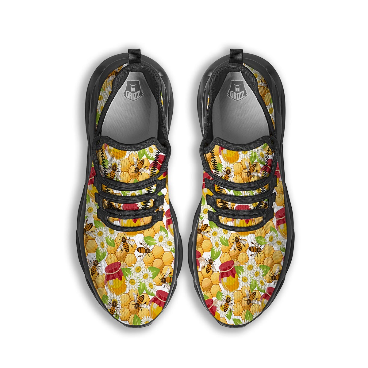 Bee Hive Sweet Honey Print Pattern Black Running Shoes-grizzshop